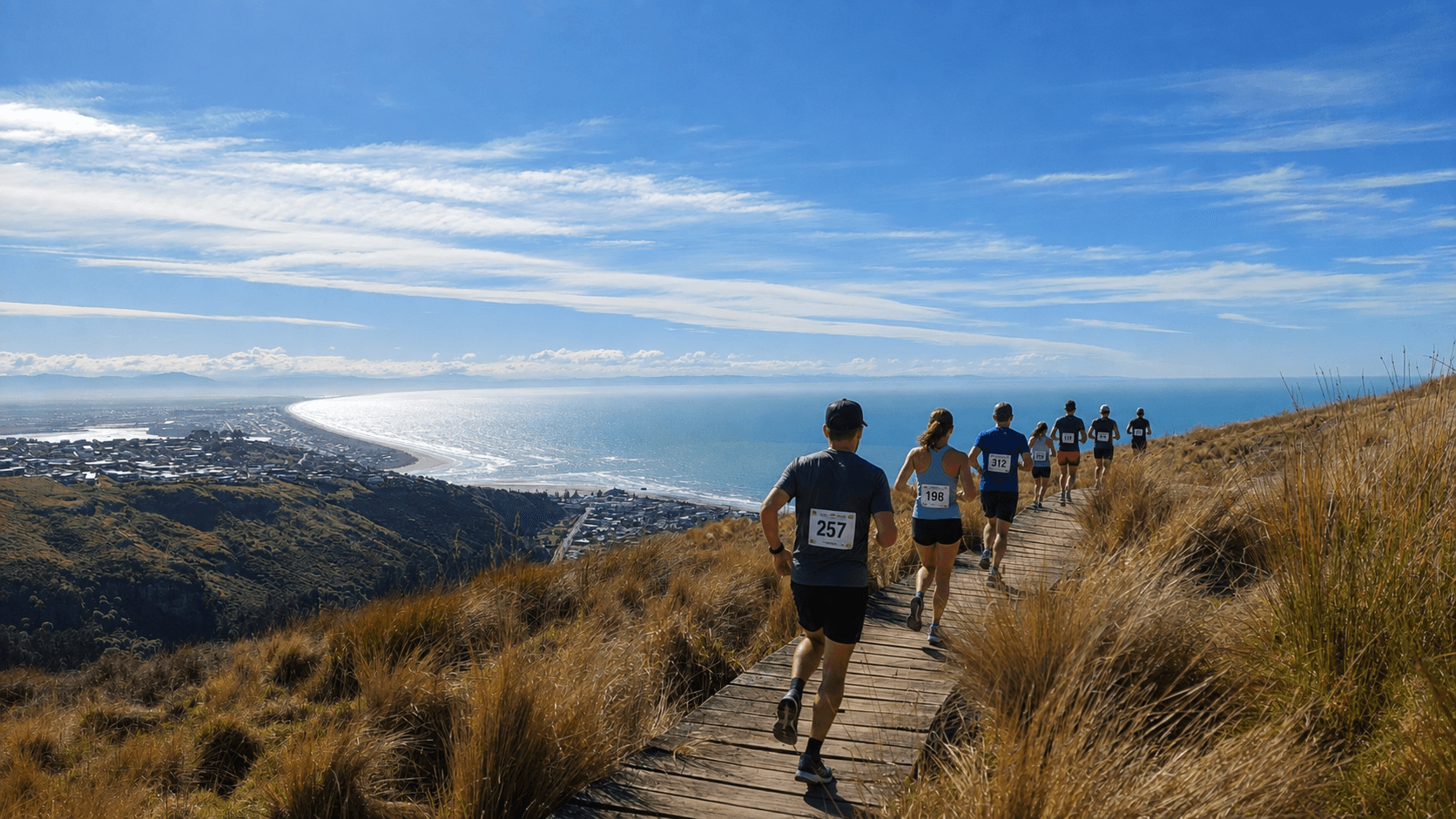 Runners on a coastal New Zealand trail
